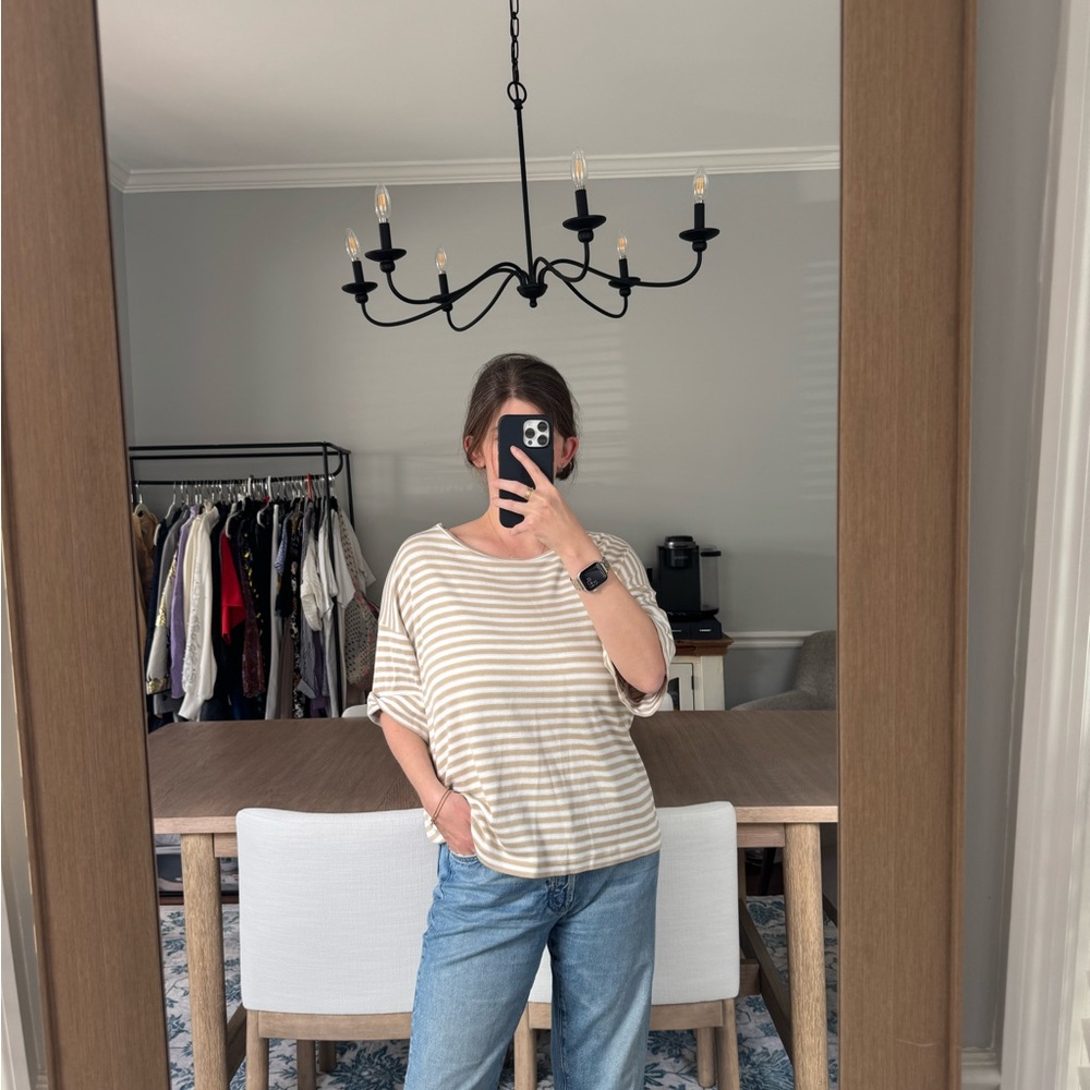 Lafayette 148 New York Beige and White Striped Tee